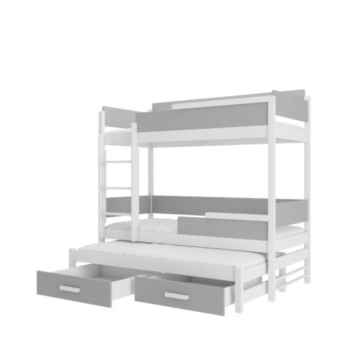 Triple bunk bed with double bed, 180×80 cm, white/gray, ADRK