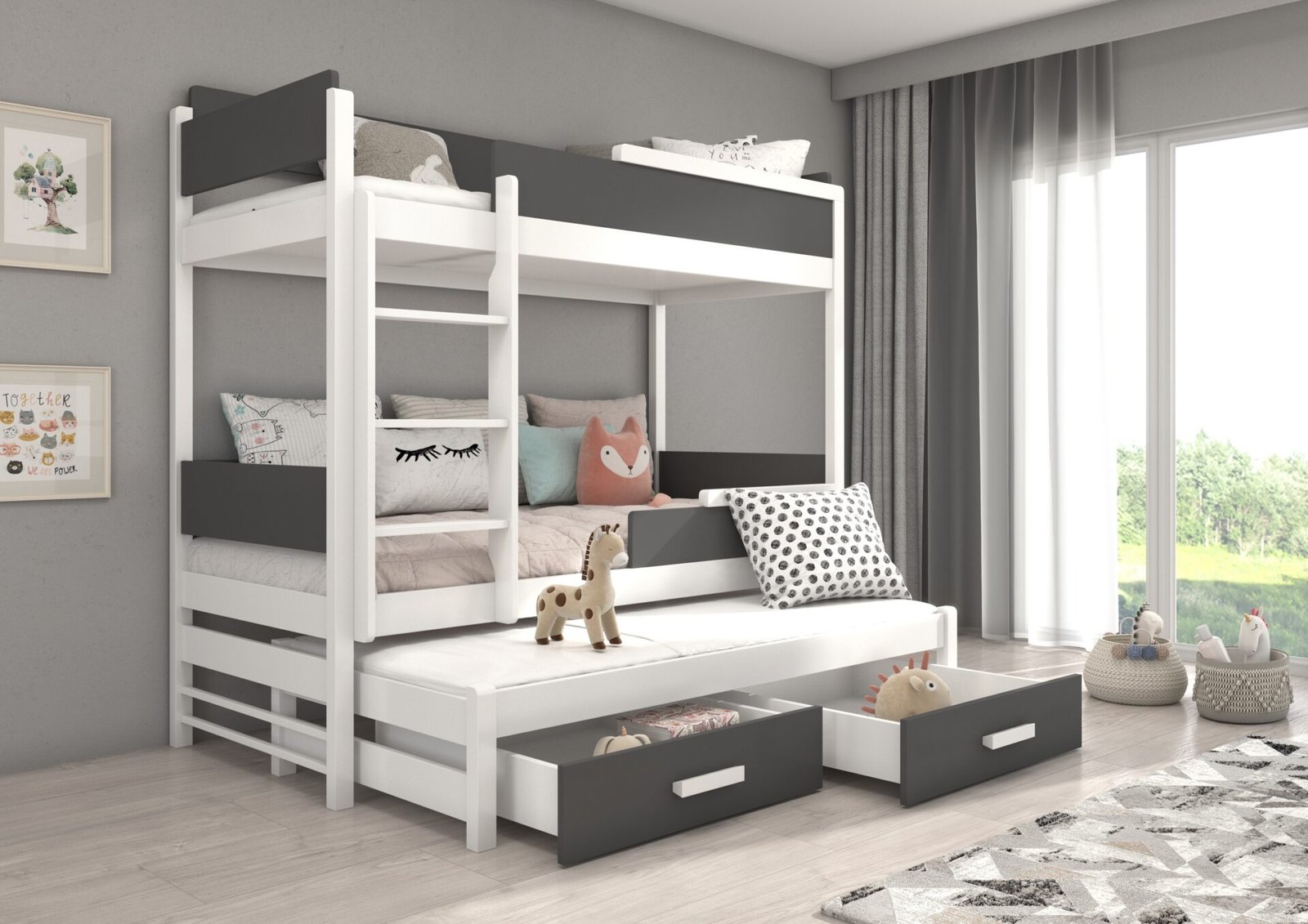 Triple bunk bed QUEEN 180x80 white/anthracite ADRK - Image 2