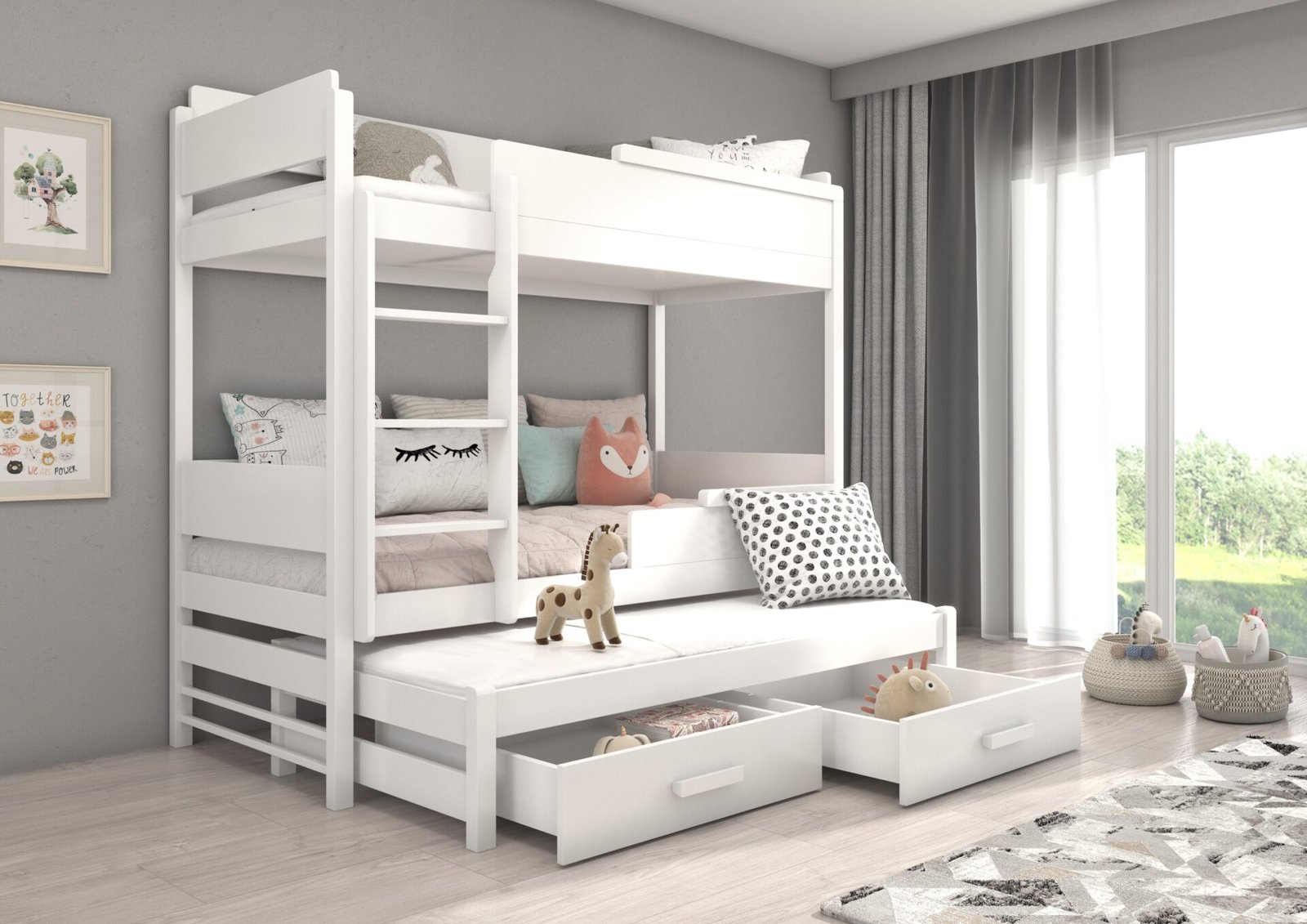 Triple bunk bed QUEEN 180x80 white ADRK - Image 2