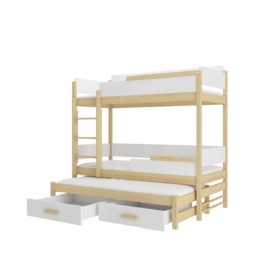 Triple bunk bed QUEEN 180×80 natural pine/white ADRK