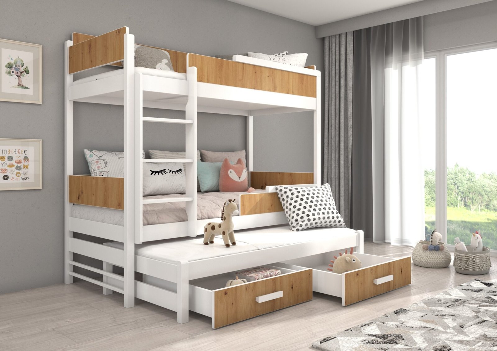 Triple bunk bed QUEEN 200x90 white/Artisan ADRK - Image 2