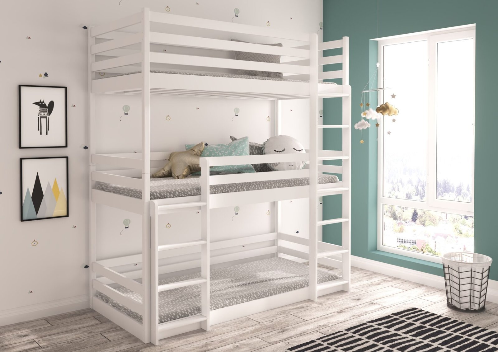 TEDRO triple bunk bed 180x80 white ADRK - Image 2