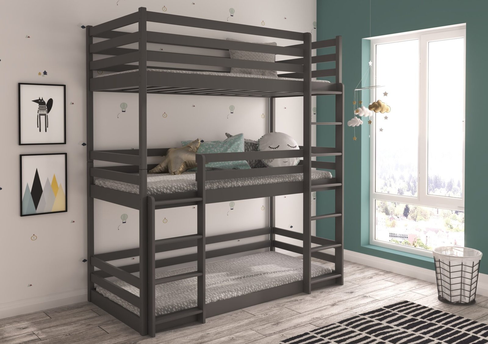 TEDRO triple bunk bed 200x90 graphite color ADRK - Image 2