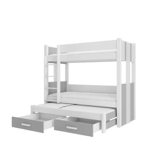 Triple bunk bed with ARTEMA 180×80 mattresses, white/gray, ADRK