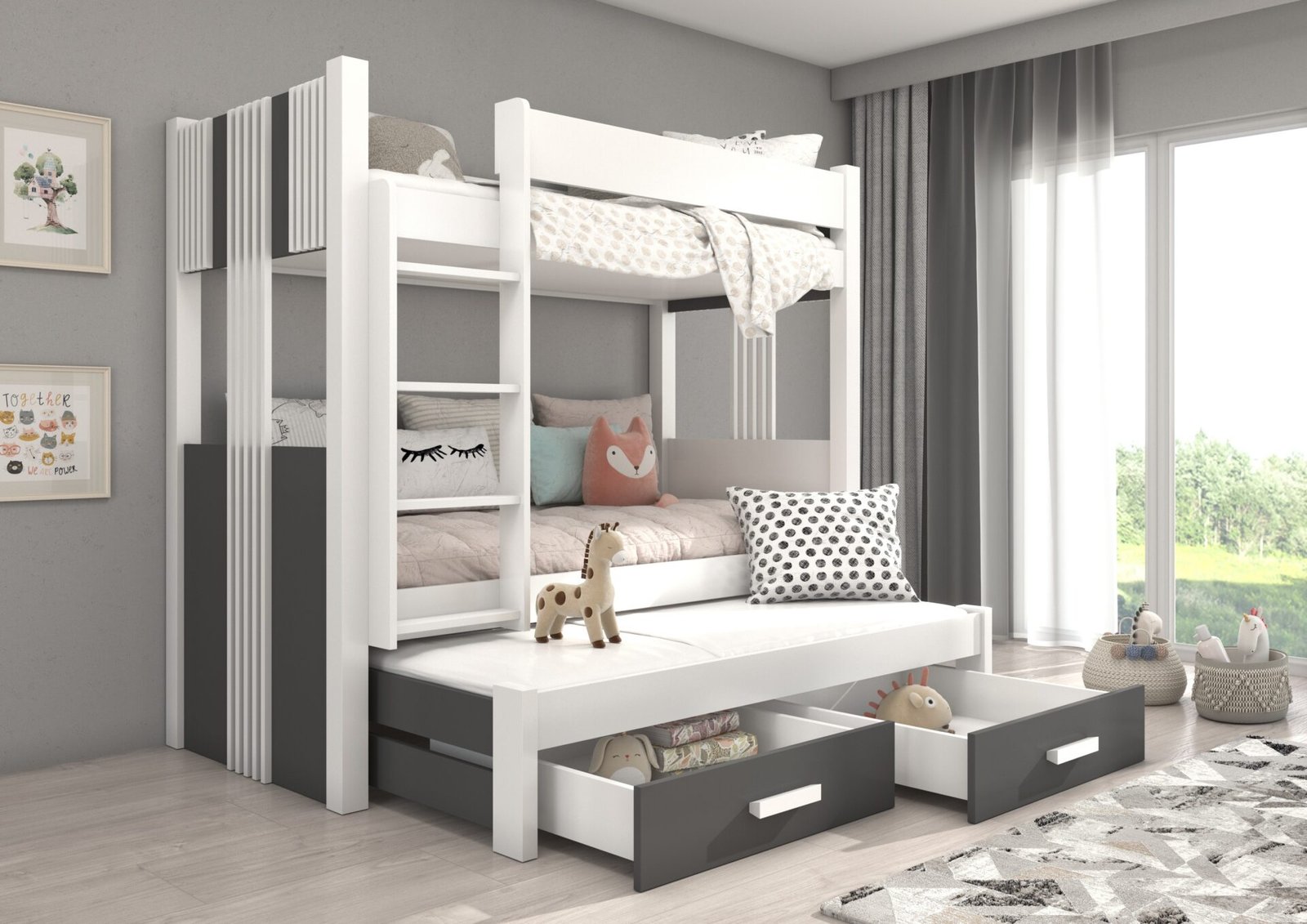 Triple bunk bed with ARTEMA mattresses 180x80 white/anthracite ADRK - Image 2