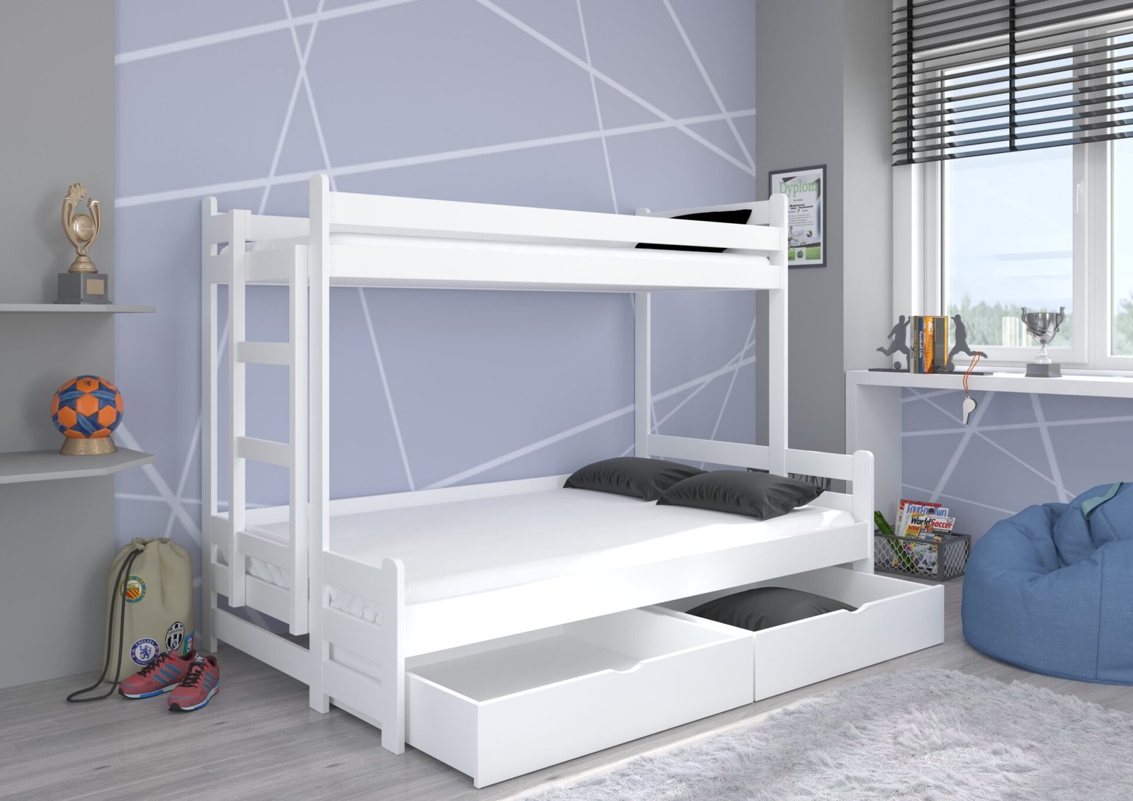 Triple bunk bed with BENITO 200x80 mattresses, white, ADRK - Image 2
