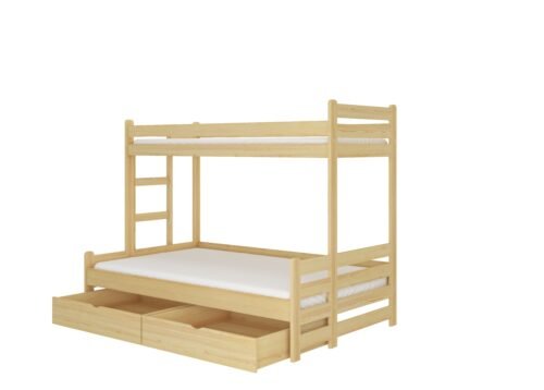 Triple bunk bed with BENITO 200×80 mattresses, natural pine ADRK