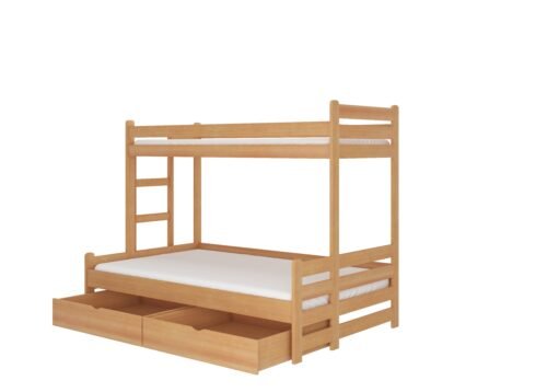 Triple bunk bed with BENITO 200×90 mattresses, beech color, ADRK