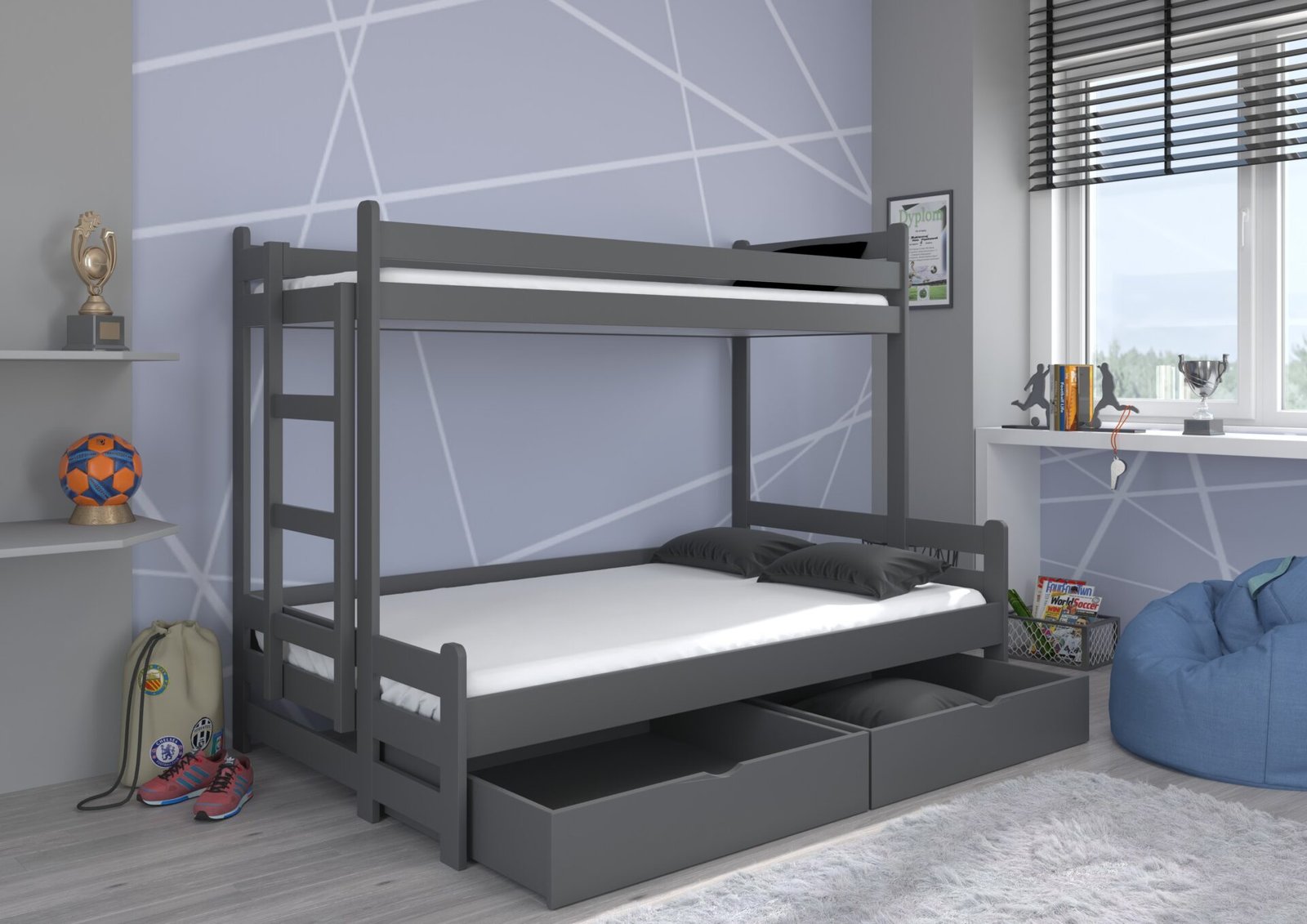 Triple bunk bed with BENITO 200x90 graphite ADRK mattresses - Image 2