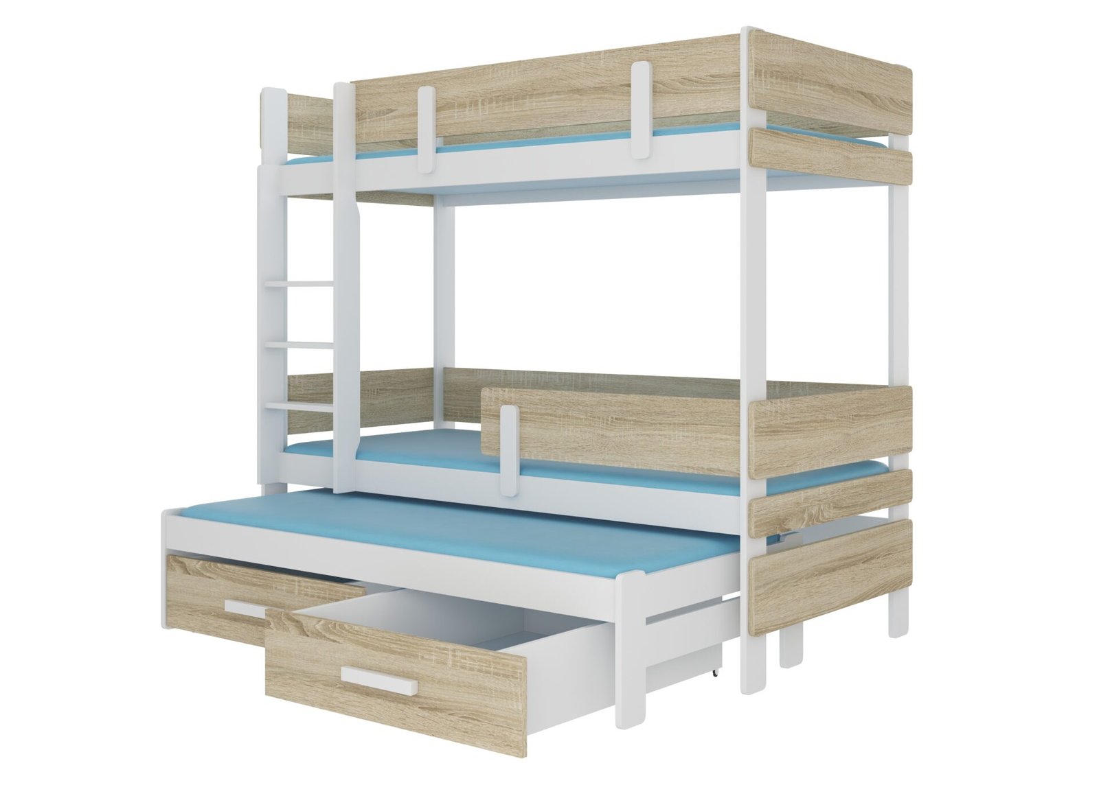 Triple bunk bed with ETAPO 180x80 mattresses, white/Sonoma ADRK