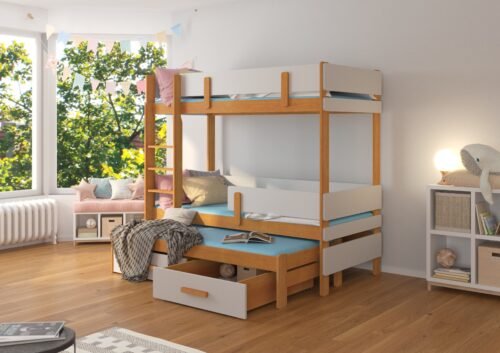 Triple bunk bed with ETAPO mattresses 180×80 alder/gray ADRK