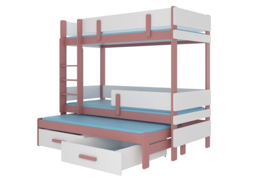 Triple bunk bed with ETAPO mattresses 180×80 pine/white ADRK