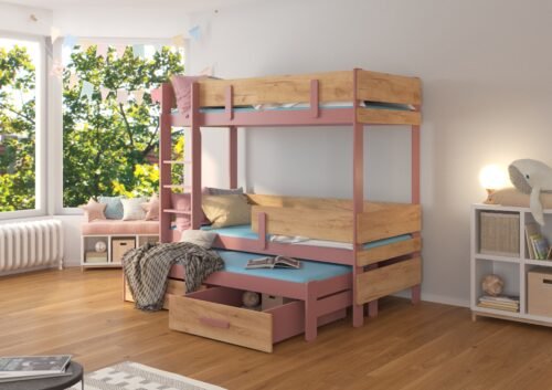 Triple bunk bed with ETAPO mattresses 180×80 pine/golden oak ADRK