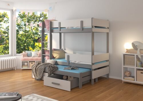 Triple bunk bed with ETAPO mattresses 180×80 gray ADRK