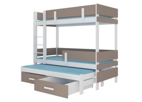 Triple bunk bed with ETAPO 200×90 mattresses, white/ADRK Truffle
