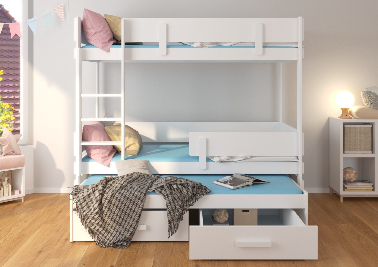 Triple bunk bed with ETAPO 200x90 mattresses, white/Artisan ADRK - Image 4