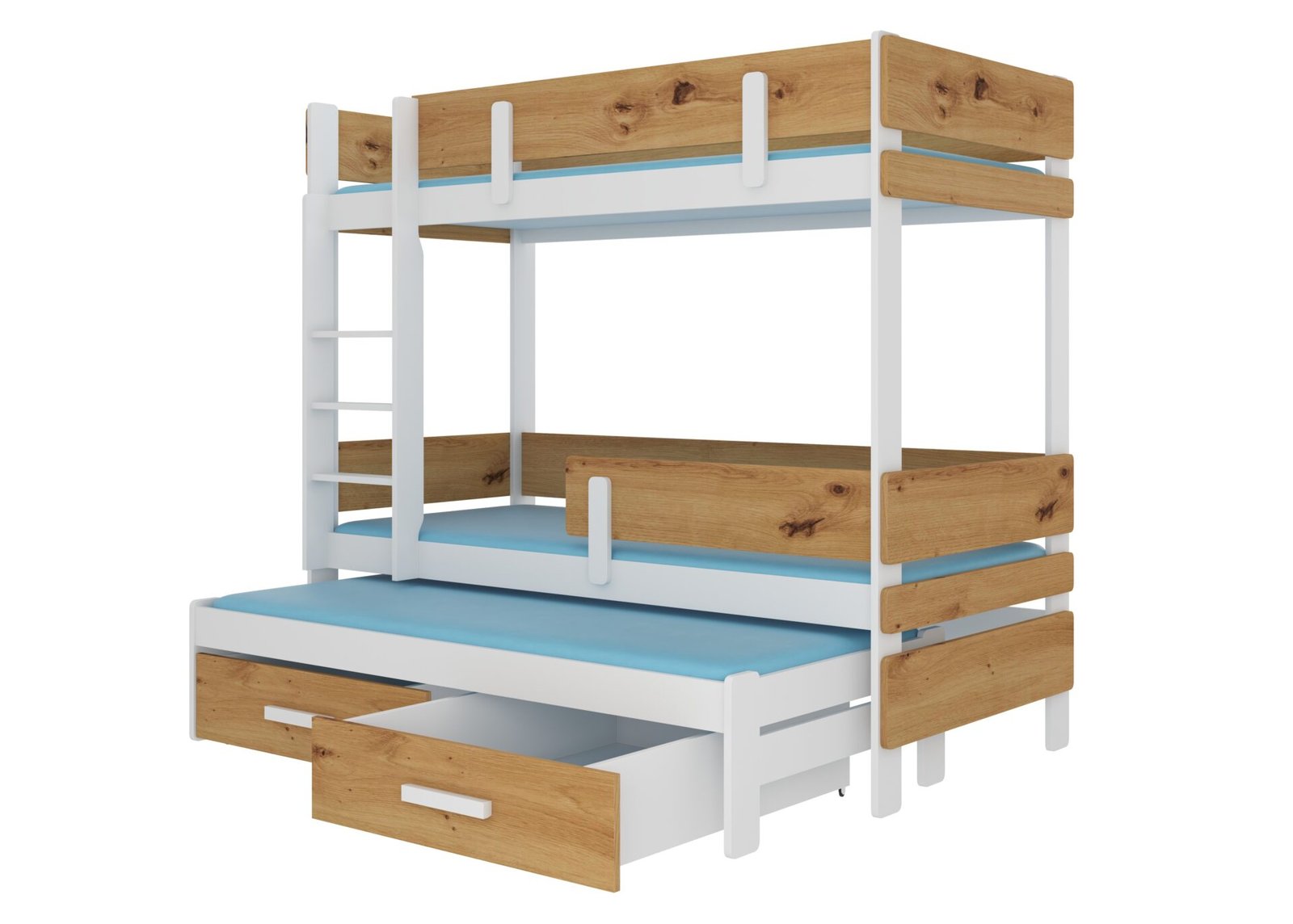 Triple bunk bed with ETAPO 200x90 mattresses, white/Artisan ADRK