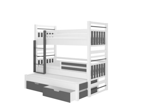 Triple bunk bed with HIPPO mattresses 180×80 white/gray ADRK