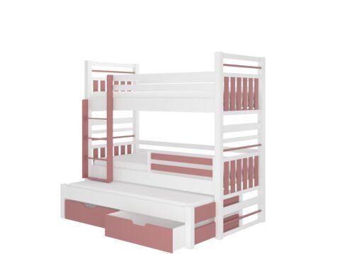 Triple bunk bed with HIPPO mattresses 180×80 white/pine ADRK
