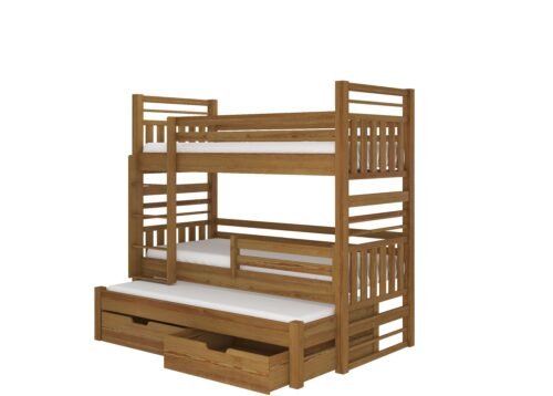 Triple bunk bed with HIPPO 180×80 mattresses, oak color ADRK