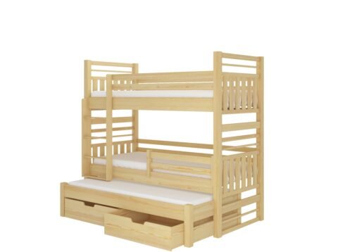 Triple bunk bed with HIPPO 180×80 mattresses, natural pine ADRK