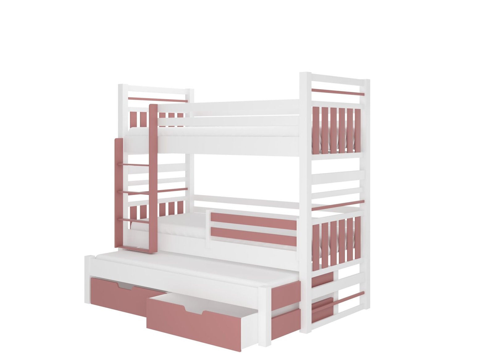 Triple bunk bed with HIPPO mattresses 200x90 white/pine ADRK