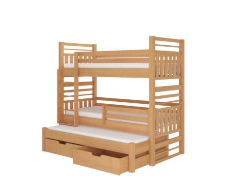 Triple bunk bed with HIPPO 200×90 mattresses, beech color, ADRK