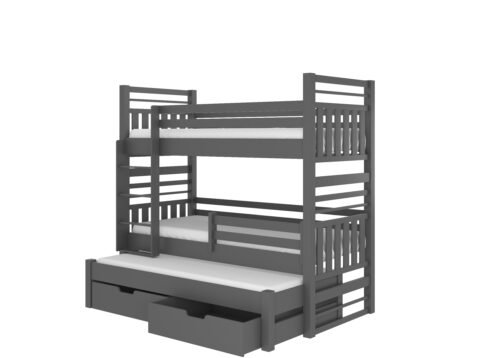 Triple bunk bed with HIPPO 200×90 mattresses, gray, ADRK