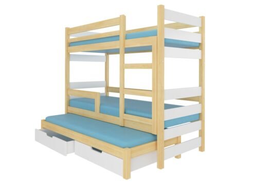Triple bunk bed with KARLO pine/white ADRK mattresses