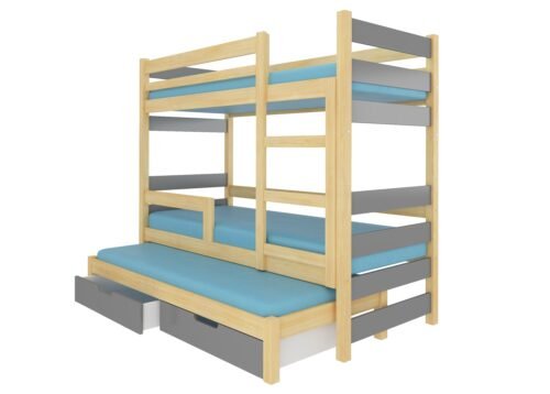 Triple bunk bed with KARLO pine/gray ADRK mattresses