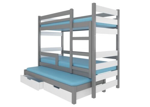 Triple bunk bed with KARLO mattresses, gray/white, ADRK