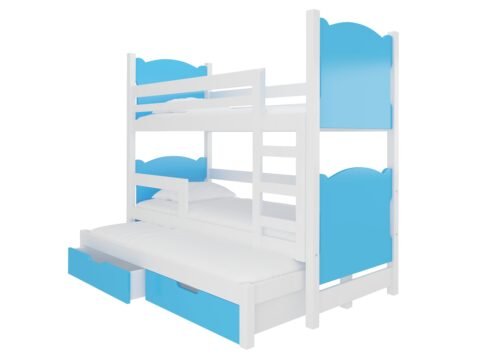 Triple bunk bed with LETICIA mattresses, white/blue, ADRK
