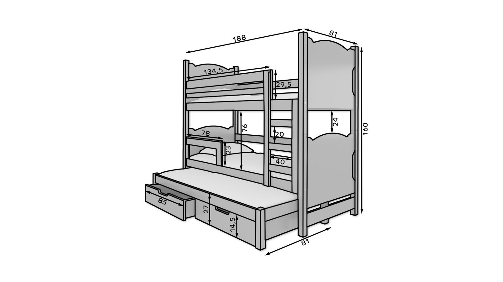Triple bunk bed with LETICIA mattresses, white/green, ADRK - Image 3