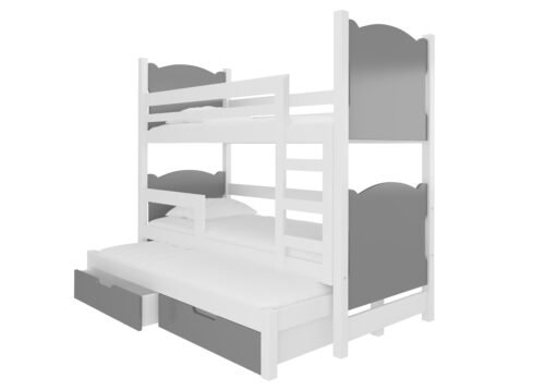 Triple bunk bed with LETICIA mattresses, white/gray, ADRK