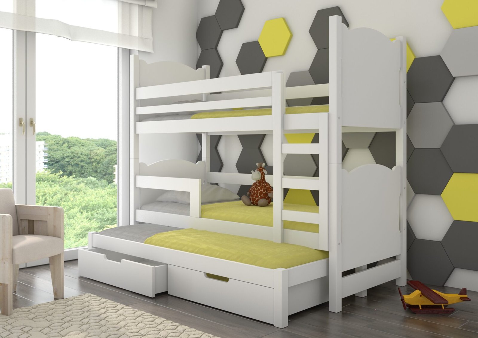 Triple bunk bed with LETICIA mattresses, white, ADRK - Image 2