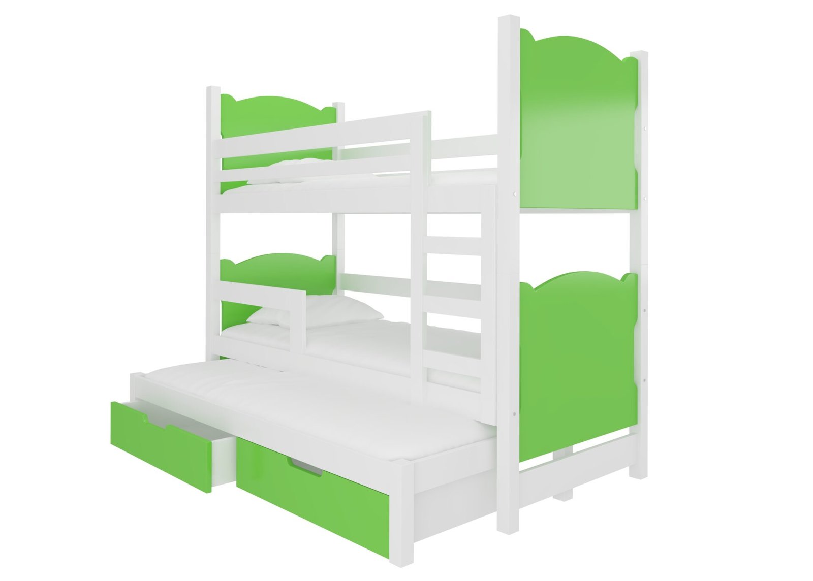 Triple bunk bed with LETICIA mattresses, white/green, ADRK
