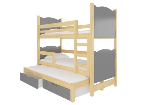 Triple bunk bed with LETICIA pine/gray ADRK mattresses