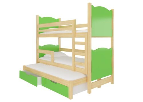 Triple bunk bed with LETICIA mattresses Pine/Green ADRK