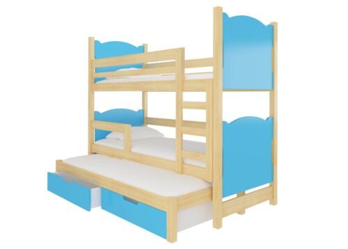 Triple bunk bed with LETICIA mattresses, pine/blue, ADRK