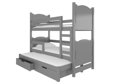 Triple bunk bed with LETICIA mattresses, gray, ADRK