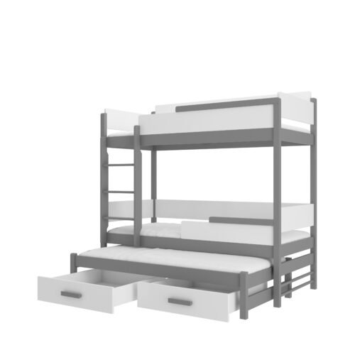 Triple bunk bed with QUEEN mattresses 180×80 graphite/white ADRK