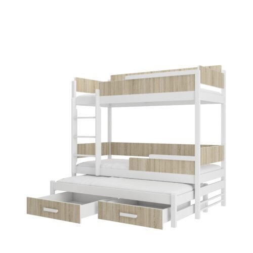 Triple bunk bed with DOUBLE size 200×90 mattresses, white/Sonoma ADRK