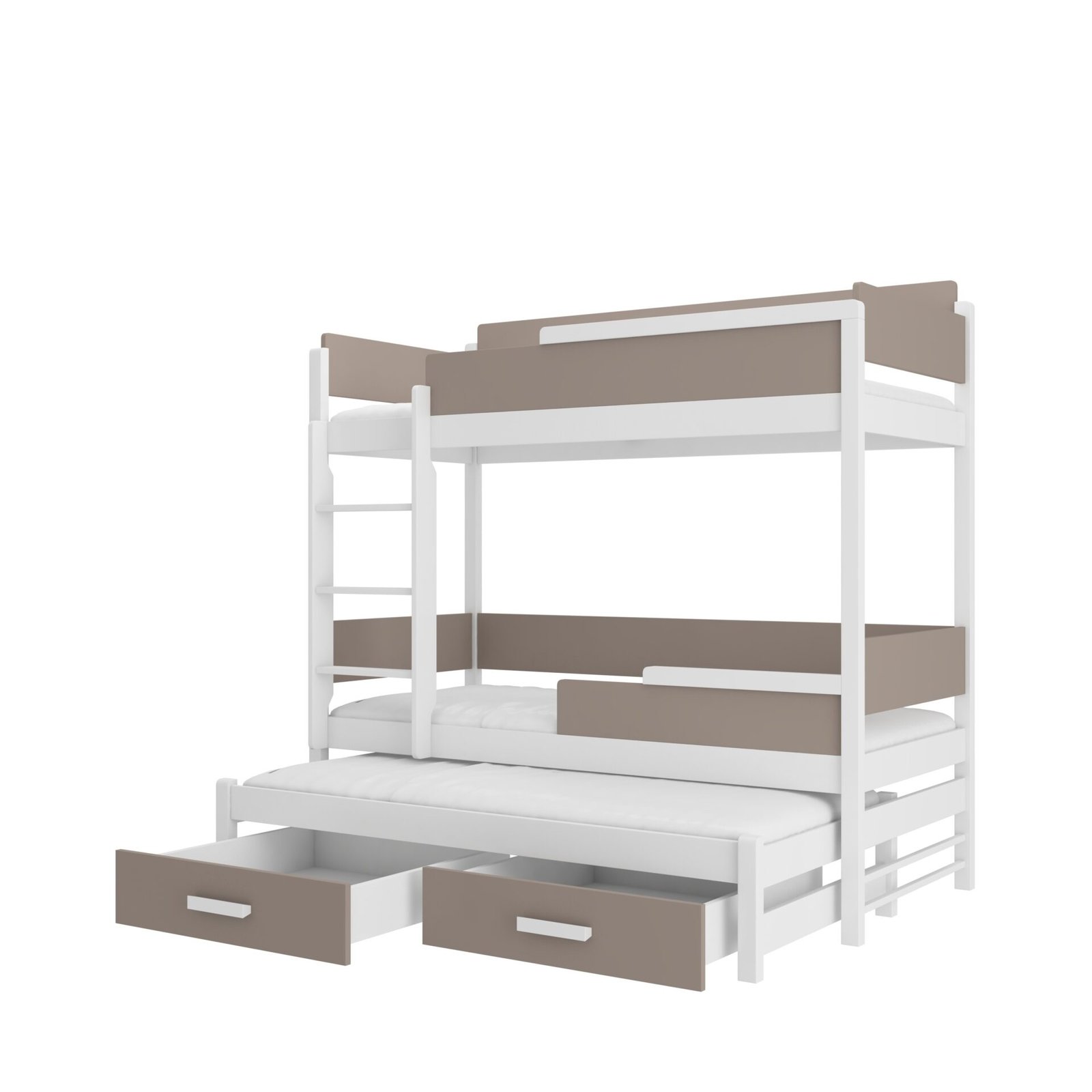 Triple bunk bed with DOUBLE size 200x90 mattresses, white/truffle color, ADRK