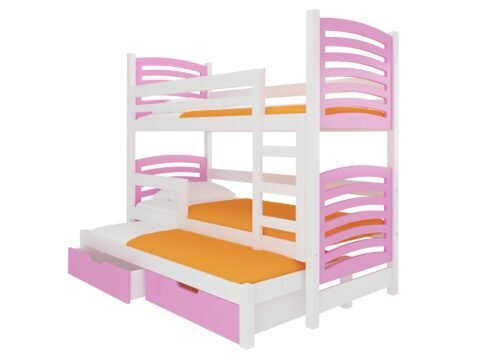 Triple bunk bed with SORIA mattresses, white/ADRK pine