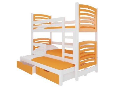Triple bunk bed with SORIA mattresses, white/orange, ADRK