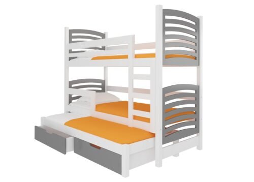 Triple bunk bed with SORIA mattresses, white/gray, ADRK