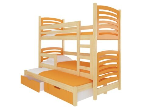 Triple bunk bed with SORIA pine/orange ADRK mattresses