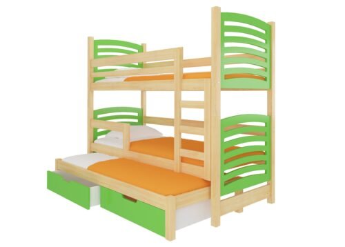Triple bunk bed with SORIA pine / green ADRK mattresses