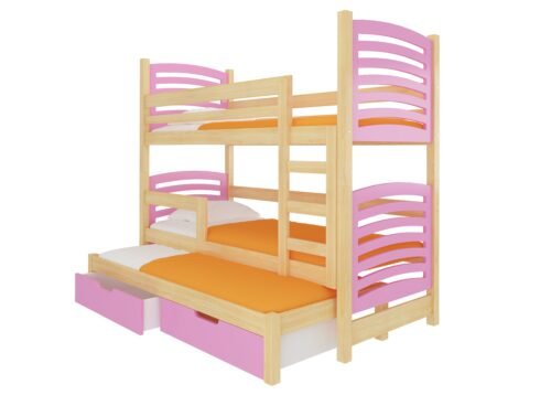 Triple bunk bed with SORIA ADRK pine mattresses