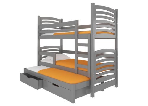 Triple bunk bed with SORIA mattresses, gray, ADRK